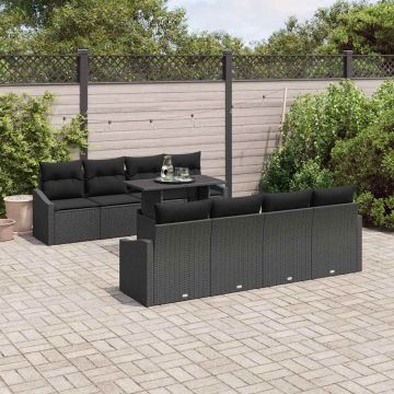 vidaXL Set de canapele pentru grădină cu pernă 7 pcs Negru