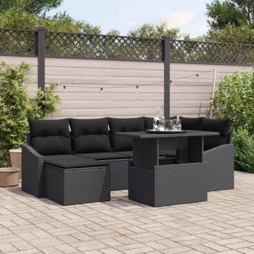 vidaXL Set de canapele pentru grădină cu pernă 7 pcs Negru