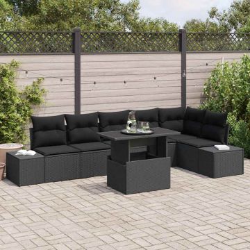 vidaXL Set de canapele pentru grădină cu pernă 7 pcs Negru