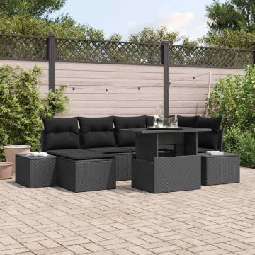 vidaXL Set de canapele pentru grădină cu pernă 7 pcs Negru