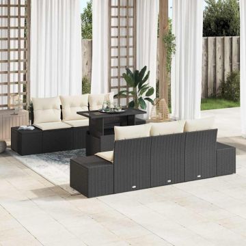 vidaXL Set de canapele pentru grădină cu pernă 7 pcs negru și crem