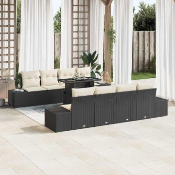 vidaXL Set de canapele pentru grădină cu pernă 7 pcs negru și crem