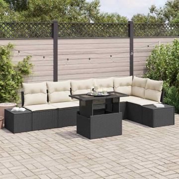 vidaXL Set de canapele pentru grădină cu pernă 7 pcs negru și crem