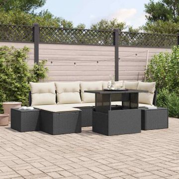 vidaXL Set de canapele pentru grădină cu pernă 7 pcs negru și crem
