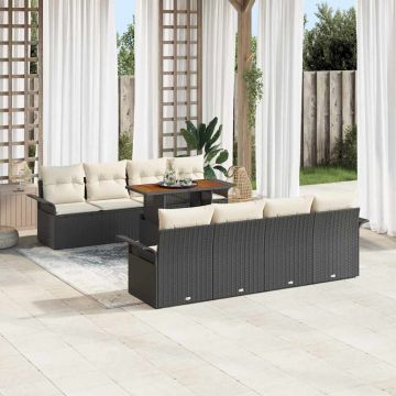 vidaXL Set de canapele pentru grădină cu pernă 7 pcs negru și crem