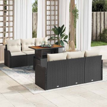 vidaXL Set de canapele pentru grădină cu pernă 7 pcs negru și crem