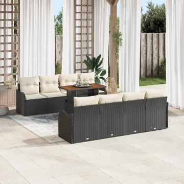 vidaXL Set de canapele pentru grădină cu pernă 7 pcs negru și crem