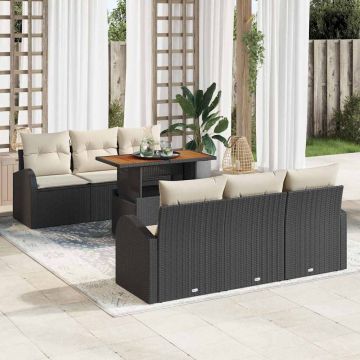 vidaXL Set de canapele pentru grădină cu pernă 7 pcs negru și crem