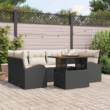 vidaXL Set de canapele pentru grădină cu pernă 7 pcs negru și crem