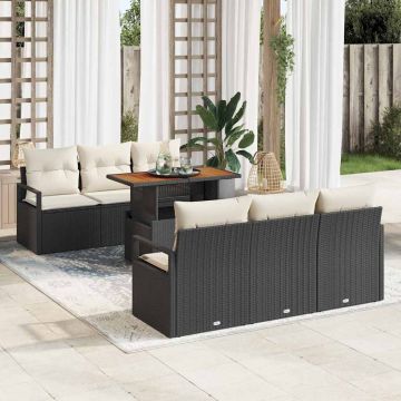 vidaXL Set de canapele pentru grădină cu pernă 7 pcs negru și crem
