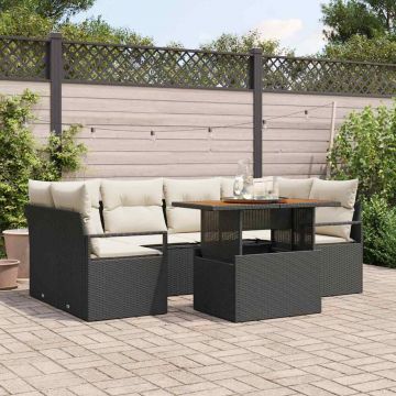vidaXL Set de canapele pentru grădină cu pernă 7 pcs negru și crem