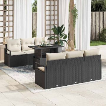 vidaXL Set de canapele pentru grădină cu pernă 7 pcs negru și crem