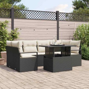 vidaXL Set de canapele pentru grădină cu pernă 7 pcs negru și crem