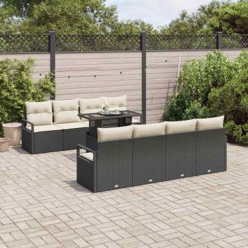 vidaXL Set de canapele pentru grădină cu pernă 7 pcs negru și crem