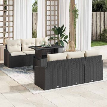 vidaXL Set de canapele pentru grădină cu pernă 7 pcs negru și crem