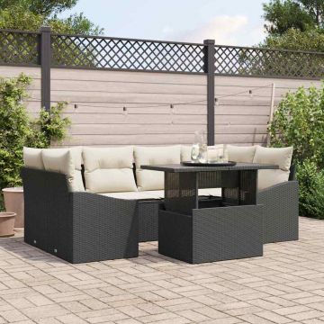 vidaXL Set de canapele pentru grădină cu pernă 7 pcs negru și crem