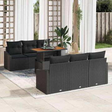 vidaXL Set de canapele pentru grădină cu pernă 7 pcs Negru și Maro