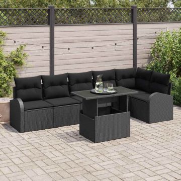 vidaXL Set de canapele pentru grădină cu pernă 7 pcs Negru