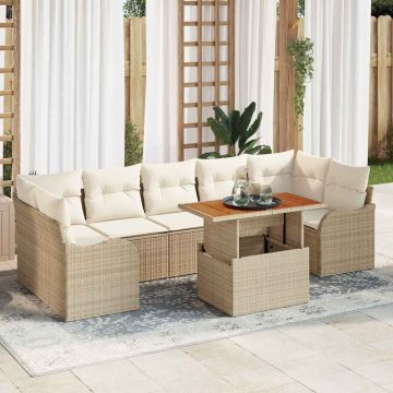 vidaXL Set de canapele pentru grădină cu pernă 8 pcs bej și crem