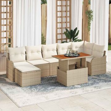 vidaXL Set de canapele pentru grădină cu pernă 8 pcs bej și crem