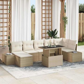 vidaXL Set de canapele pentru grădină cu pernă 8 pcs bej și crem