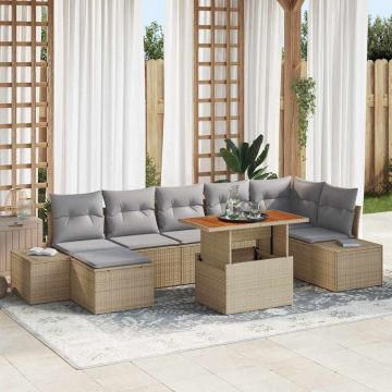 vidaXL Set de canapele pentru grădină cu pernă 8 pcs Bej și gri