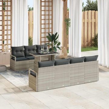 vidaXL Set de canapele pentru grădină cu pernă 8 pcs Gri deschis