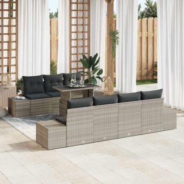vidaXL Set de canapele pentru grădină cu pernă 8 pcs Gri deschis