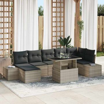 vidaXL Set de canapele pentru grădină cu pernă 8 pcs Gri deschis