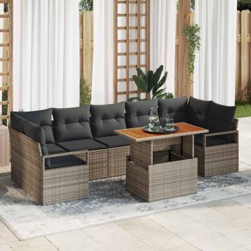 vidaXL Set de canapele pentru grădină cu pernă 8 pcs Gri și Brown