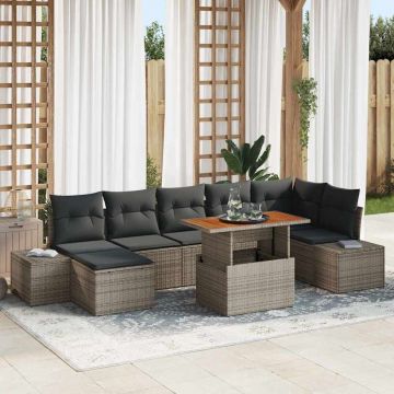 vidaXL Set de canapele pentru grădină cu pernă 8 pcs Gri și Brown