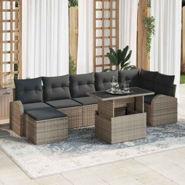vidaXL Set de canapele pentru grădină cu pernă 8 pcs Gri