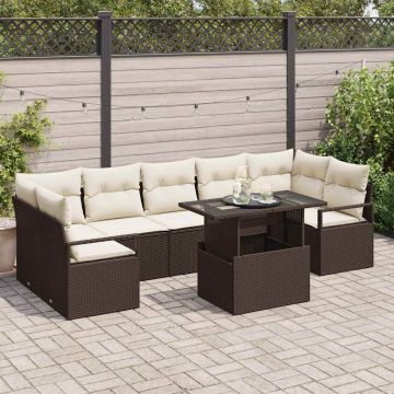 vidaXL Set de canapele pentru grădină cu pernă 8 pcs maro și crem