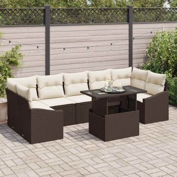 vidaXL Set de canapele pentru grădină cu pernă 8 pcs maro și crem