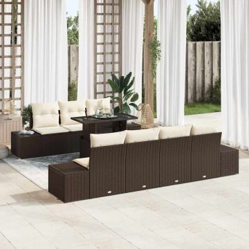 vidaXL Set de canapele pentru grădină cu pernă 8 pcs maro și crem