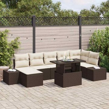 vidaXL Set de canapele pentru grădină cu pernă 8 pcs maro și crem