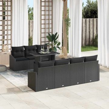 vidaXL Set de canapele pentru grădină cu pernă 8 pcs Negru