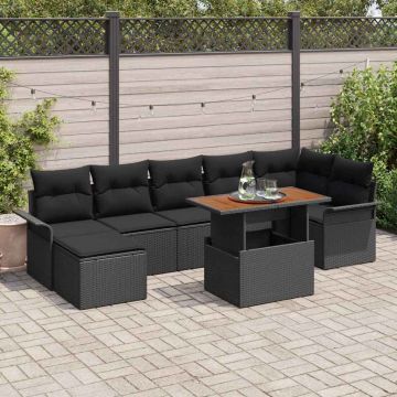 vidaXL Set de canapele pentru grădină cu pernă 8 pcs Negru