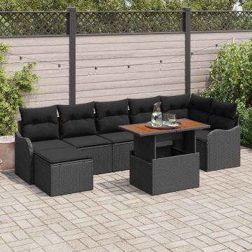 vidaXL Set de canapele pentru grădină cu pernă 8 pcs Negru