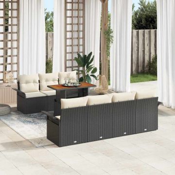 vidaXL Set de canapele pentru grădină cu pernă 8 pcs negru și crem