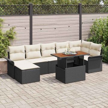 vidaXL Set de canapele pentru grădină cu pernă 8 pcs negru și crem