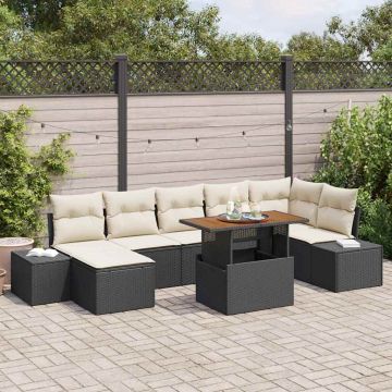 vidaXL Set de canapele pentru grădină cu pernă 8 pcs Negru și Crem