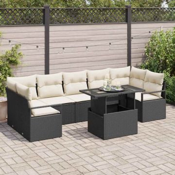 vidaXL Set de canapele pentru grădină cu pernă 8 pcs negru și crem