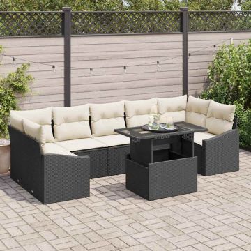 vidaXL Set de canapele pentru grădină cu pernă 8 pcs negru și crem