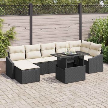 vidaXL Set de canapele pentru grădină cu pernă 8 pcs negru și crem