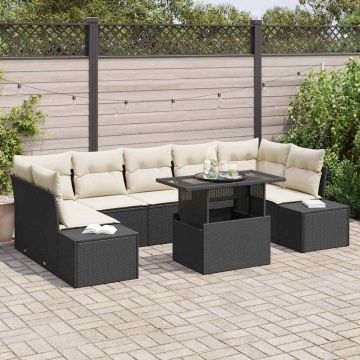 vidaXL Set de canapele pentru grădină cu pernă 8 pcs negru și crem