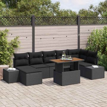 vidaXL Set de canapele pentru grădină cu pernă 8 pcs Negru și Maro