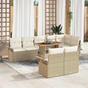 vidaXL Set de canapele pentru grădină cu pernă 9 pcs bej și crem