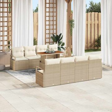 vidaXL Set de canapele pentru grădină cu pernă 9 pcs Bej și crem