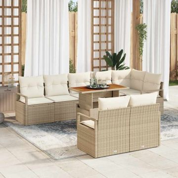 vidaXL Set de canapele pentru grădină cu pernă 9 pcs Bej și crem